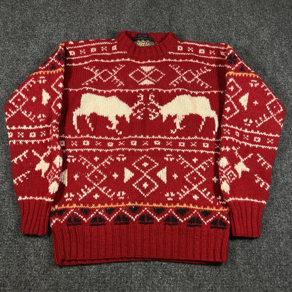 Vintage 90s Ralph Lauren Reindeer Sweater Hand Knit Wool Fair Isle Holiday Chaps